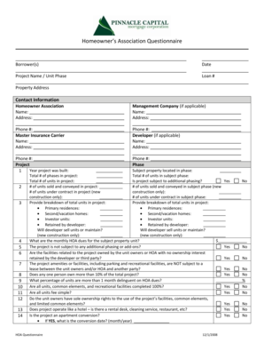Homeowner's Association Questionnaire