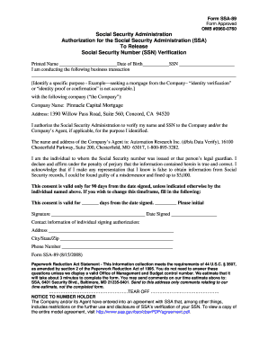 SSA-89 Form Authorization for SSN Verification