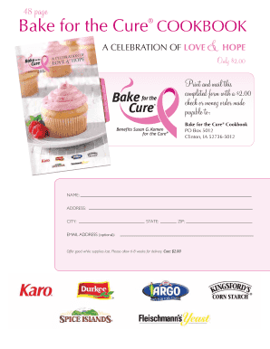 Bake for the Cure Cookbook Order Form
