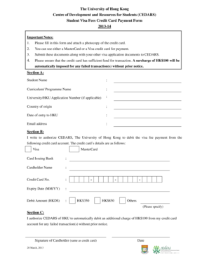 Student Visa Fees Credit Card Payment Form