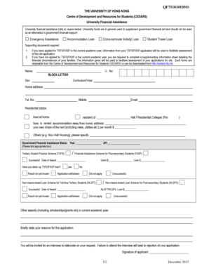 University Financial Assistance Application Form