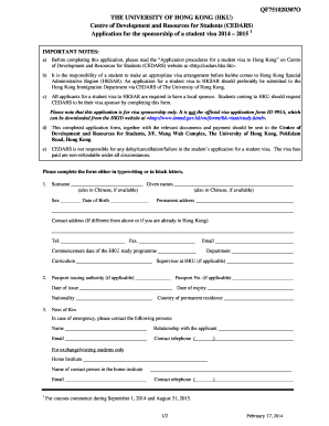 University of Hong Kong Student Visa Sponsorship Application
