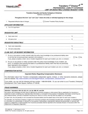 Travelers Professional Liability Coverage Change Request Form