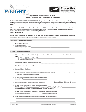 Nonprofit Management Liability Claim Supplemental Application