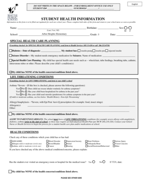 Student Health Information Form