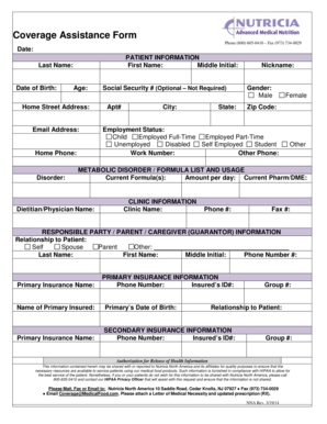 Coverage Assistance Form for Metabolic Disorders