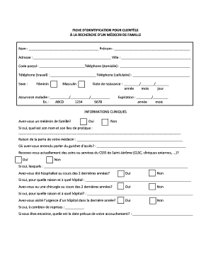 Fiche d’identification pour clientèle
