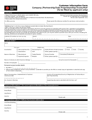 National Australia Bank Customer Information Form