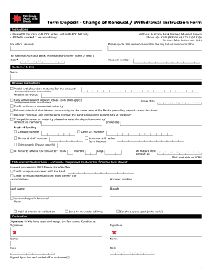Term Deposit Renewal Withdrawal Instruction Form
