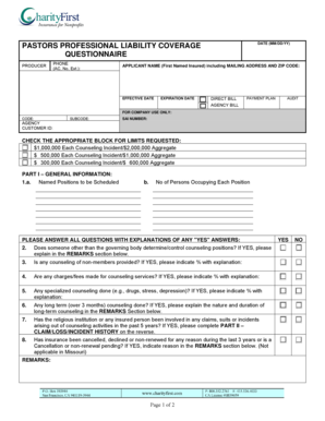 Pastors Professional Liability Coverage Application