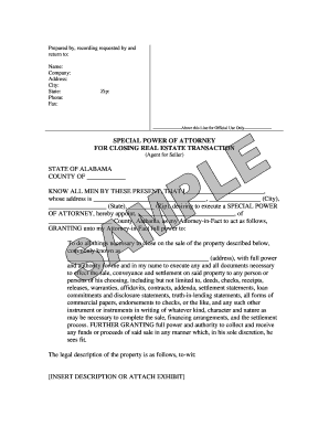 Special Power of Attorney for Closing Real Estate Transaction