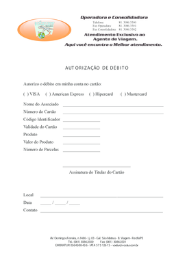 Autorização de Débito em Cartão