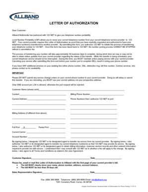 Letter of Authorization for Phone Porting