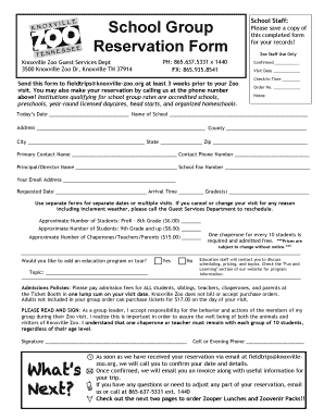 Knoxville Zoo School Group Reservation Form