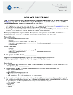 Life Insurance Questionnaire