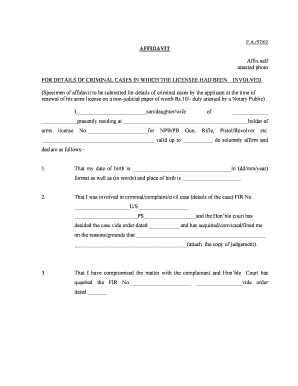 Affidavit for Criminal Case Details for Arms License Renewal