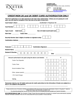 University of Exeter Payment Authorization Form