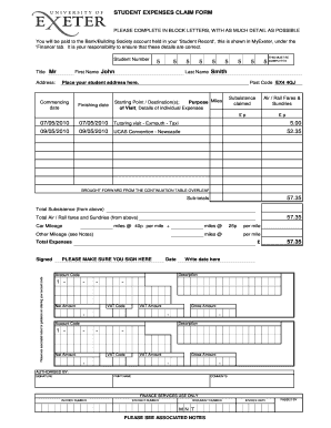 Student Expenses Claim Form
