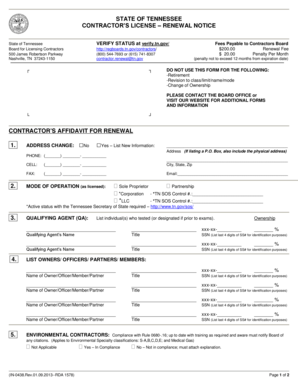 Tennessee Contractor License Renewal Form
