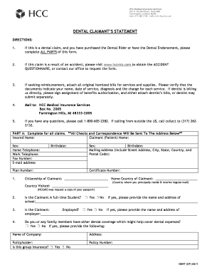 Dental Claimant's Statement Form