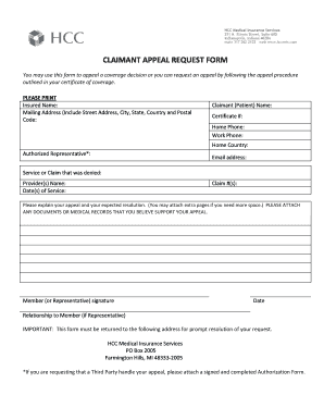 Claimant Appeal Request Form
