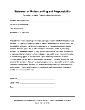 Insurance Application Statement of Understanding