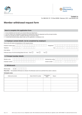 BMW Employees Medical Aid Society Member Withdrawal Form