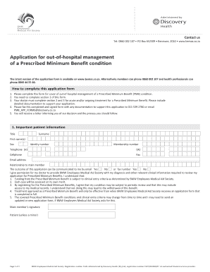 Application for Out-of-Hospital PMB Management