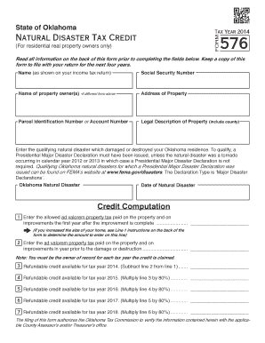 Oklahoma Natural Disaster Tax Credit Form 576