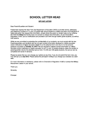 New York City Student Information Opt-Out Form