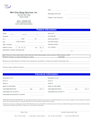 Mid-Ohio Sleep Services Patient Intake Form