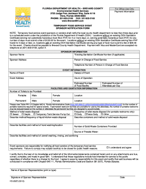 Temporary Food Service Event Sponsor Notification Form