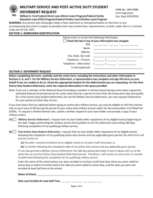 Military Service and Post-Active Duty Student Deferment Request