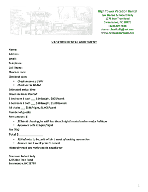 North Carolina Vacation Rental Agreement