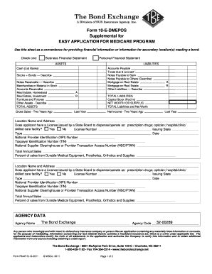 Form 10-E-DMEPOS for Medicare Program