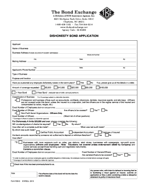 Dishonesty Bond Application