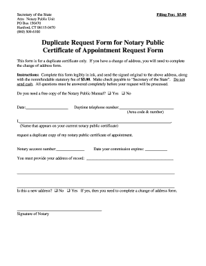 Connecticut Notary Public Duplicate Certificate Request Form
