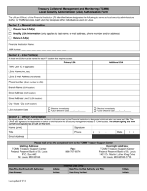 Treasury Collateral Management Local Security Administrator Authorization Form