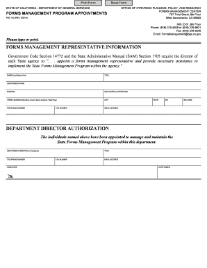 Print Form Reset Form STATE OF CALIFORNIA - DEPARTMENT OF GENERAL SERVICES FORMS MANAGEMENT PROGRAM APPOINTMENTS FMC 105 (REV