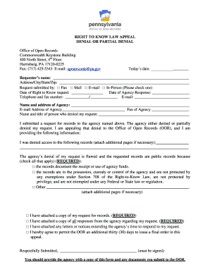 Pennsylvania Right to Know Law Appeal Form