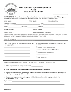 Sandusky County Employment Application