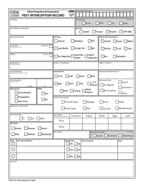 USDA APHIS PPQ Form 309A Pest Interception Record