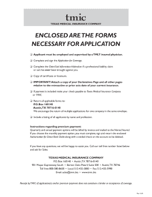 Texas Medical Insurance Company Professional Liability Application