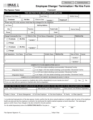 Employee Change Termination Re Hire Form