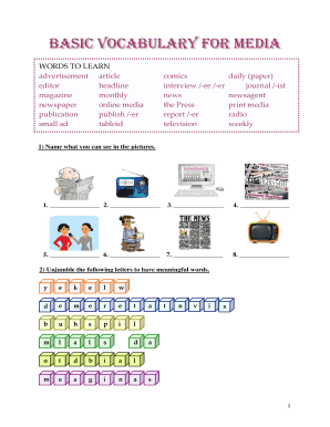 Media and Publication Vocabulary Worksheet