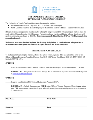 University of North Carolina Retirement Plan Election