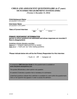 Child and Adolescent Questionnaire