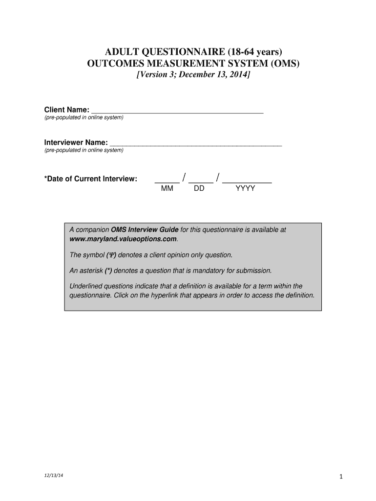 adult questionnaire pdf Preview on Page 1