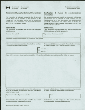 Canada Criminal Conviction Declaration Form