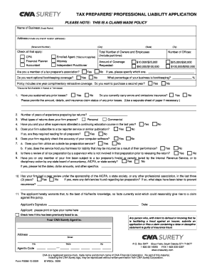 Tax Preparers Professional Liability Application